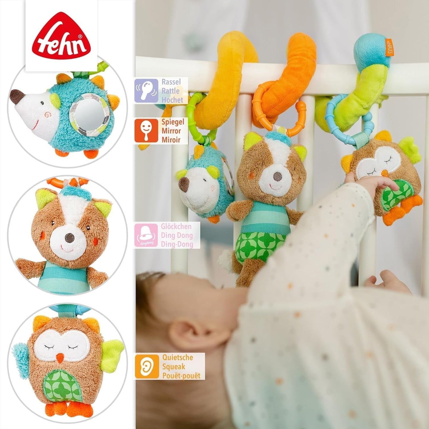 Fehn Activity Spiral Sleeping Forest - giocattolo per passeggino tocca e tieni - giocattolo per lettino, box, carrozzina e seggiolino auto - gioco di attività motoria per neonati e bambini da 0+ mesi Baby Toys Naty Shop
