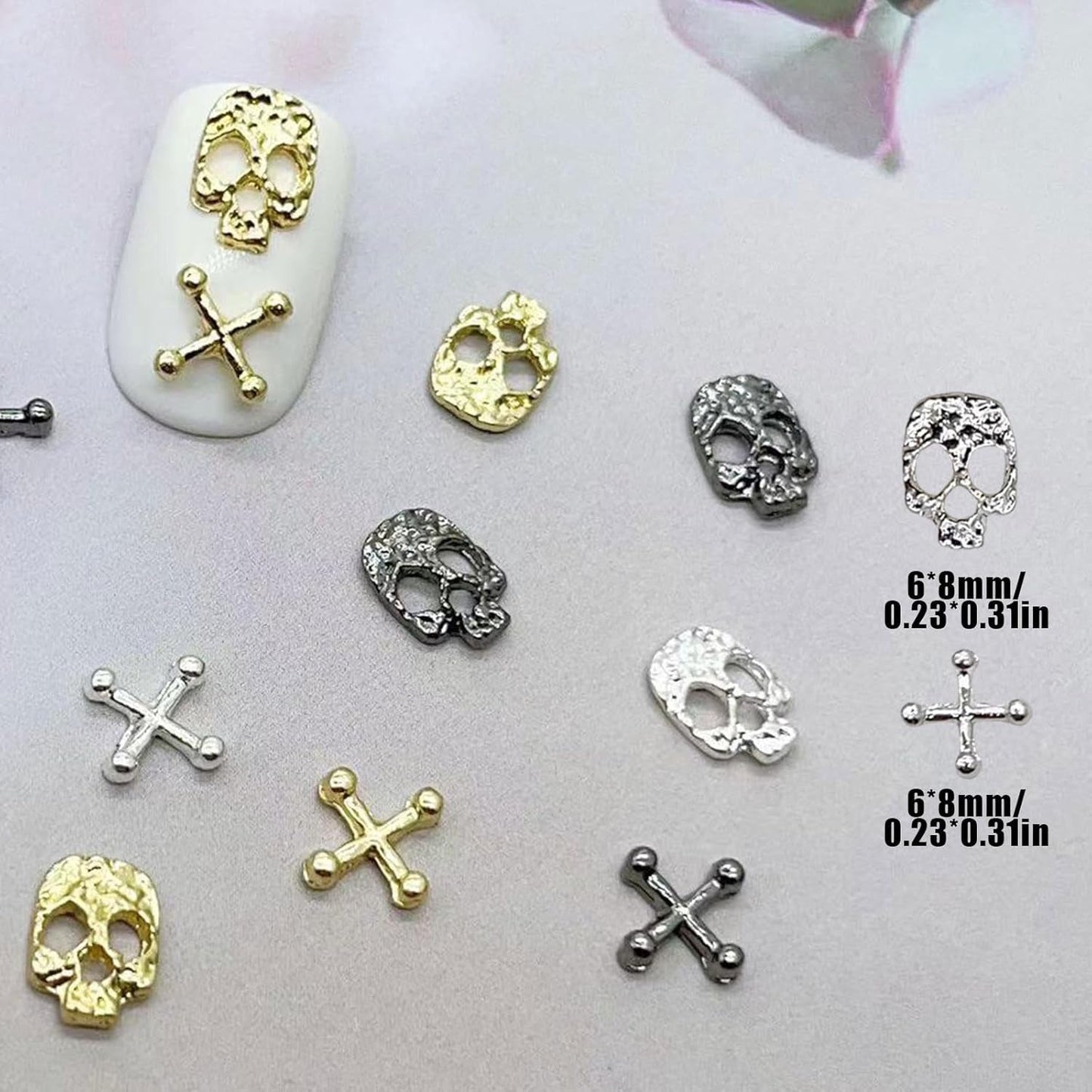 120 pezzi decorazioni per nail art con teschio croce set oro argento metallo charms per nail art punk in lega gioielli per nail art pietre scintillanti accessori