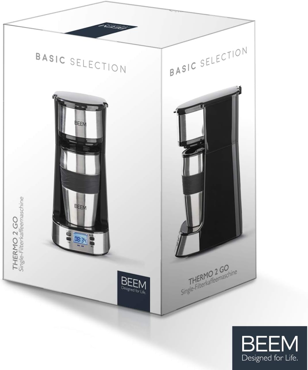 Macchina per caffè espresso BEEM THERMO 2 GO a filtro singolo con tazza termica da 0,4 l | Filtro permanente | Con timer 24 ore per una tazza di caffè caldo al mattino, senza attese | 750 W