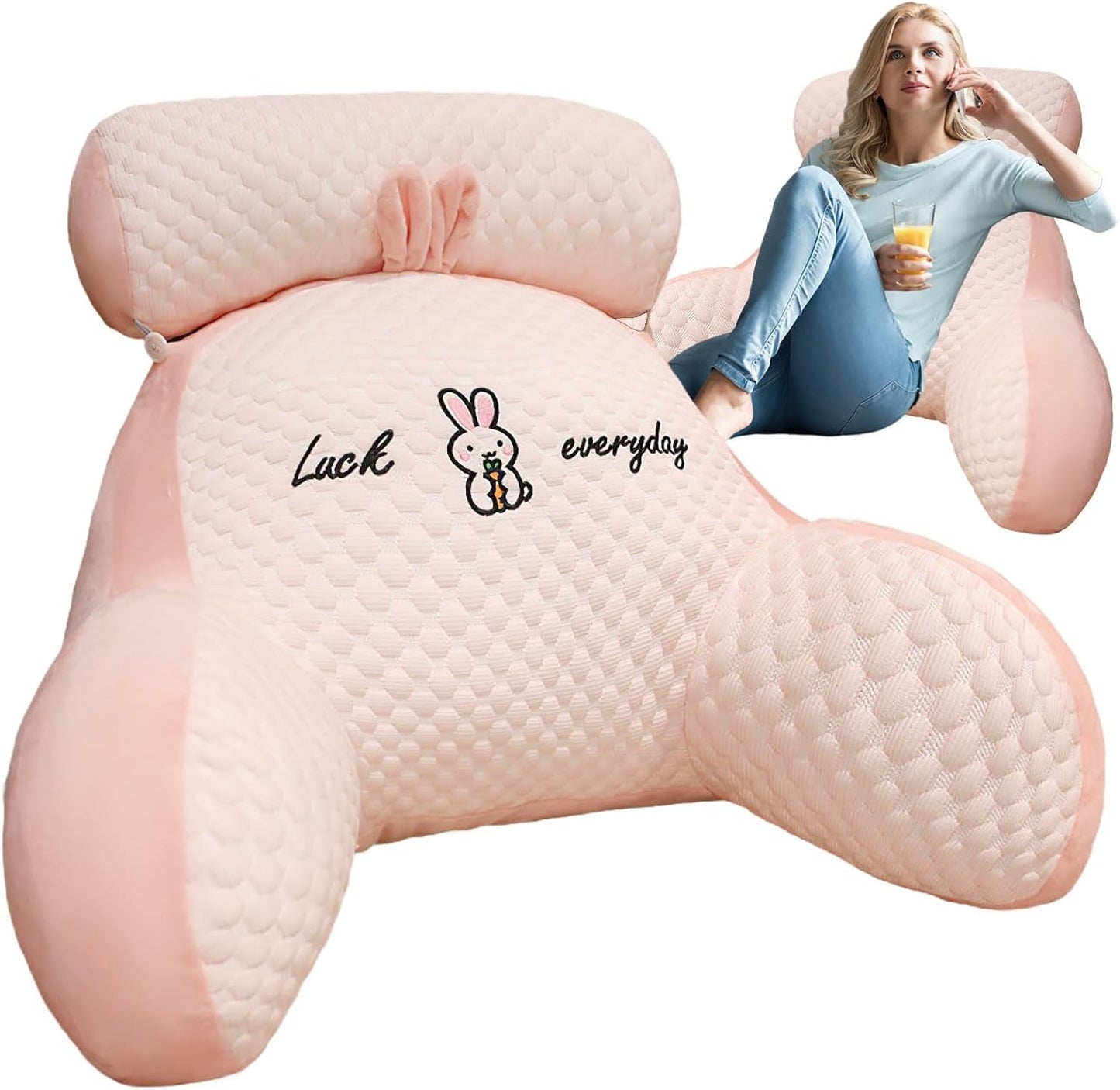 Cuscino da lettura, Cuscino da letto, Cuscino per la schiena extra large per adulti 70x50 cm per la lettura con rotolo per il collo staccabile e braccio di supporto, Comodo cuscino da lettura per letto e divano (Rosa, Extra Large)