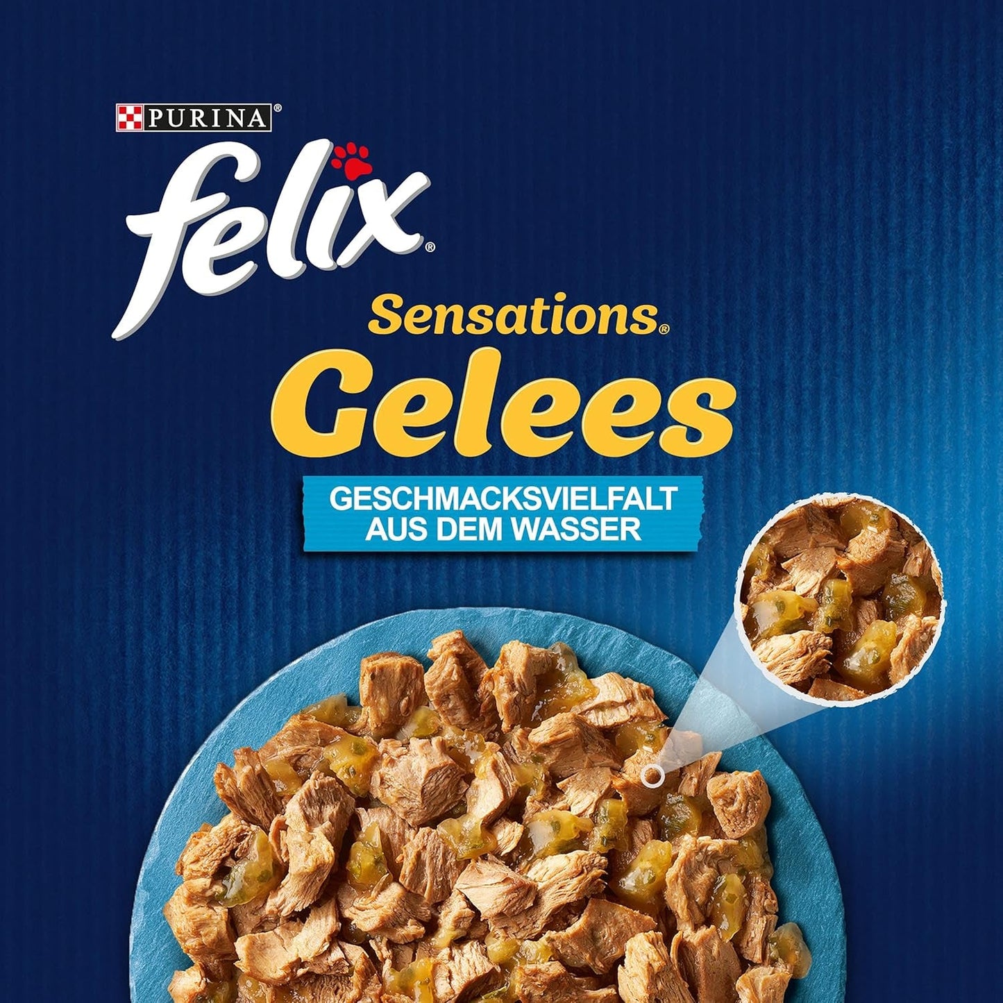 Felix Sensations Cibo umido per gatti in gelatina, mix di pesci assortiti, confezione da 6 (6 x 12 buste da 85g ciascuna)