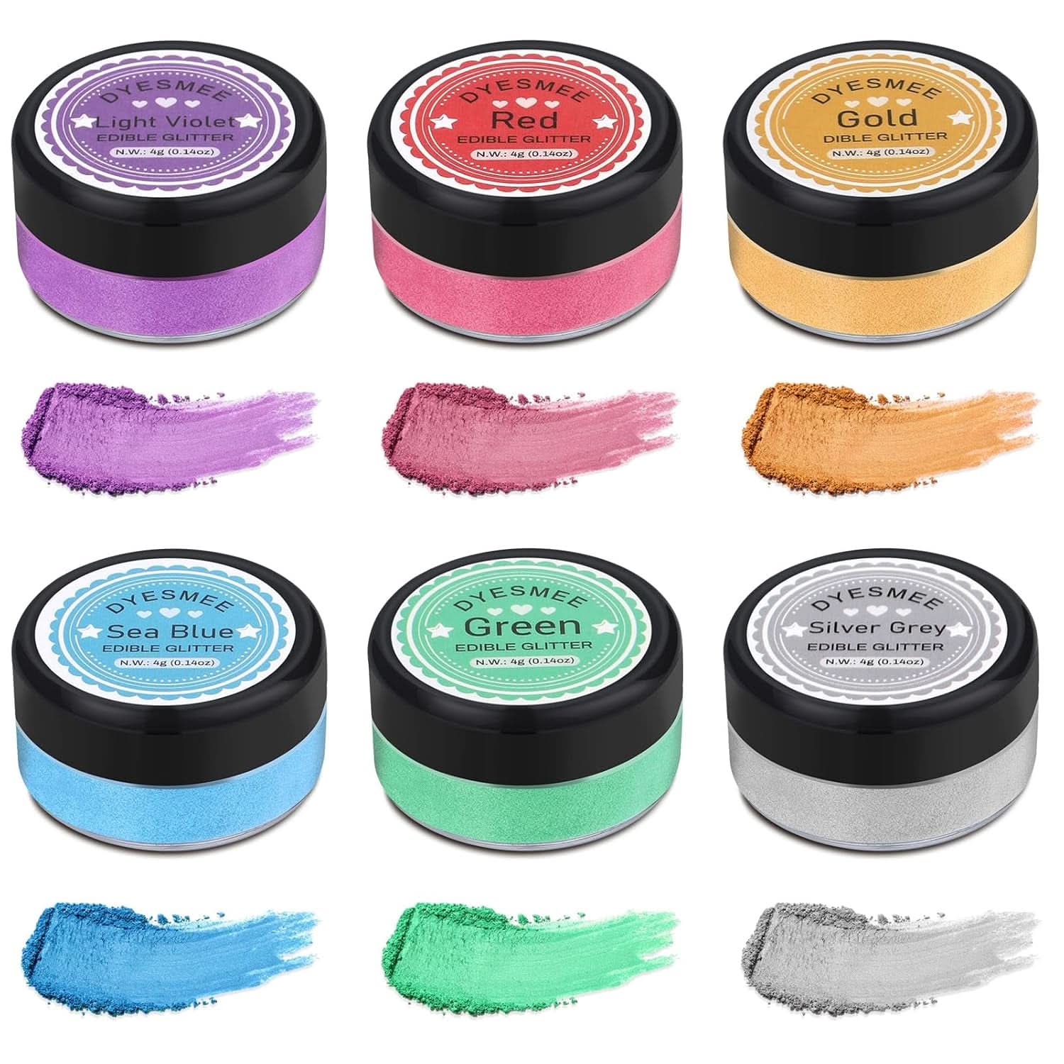 Glitter commestibili, set di 4 o 6 tonalità di colore, 4 grammi per prodotto Glitter Naty Shop 6 colori