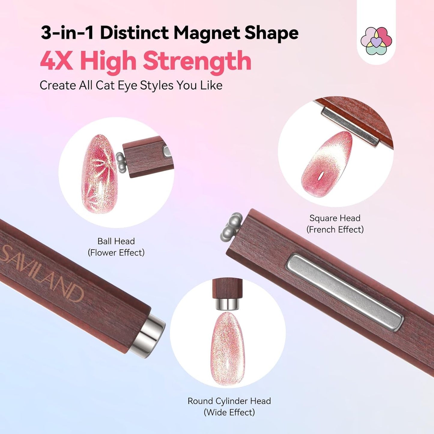 SAVILAND 4X Magneti per occhi di gatto ad alta resistenza per gioielli: Magnete per occhi di gatto 3-in-1 Rund Lange Streifenperle N35 Magnete ultra forte al neodimio per prodotti per la cura dei piedi 3S Formung Cat Eye Gel Magnete per occhi di gatto Magnetstift