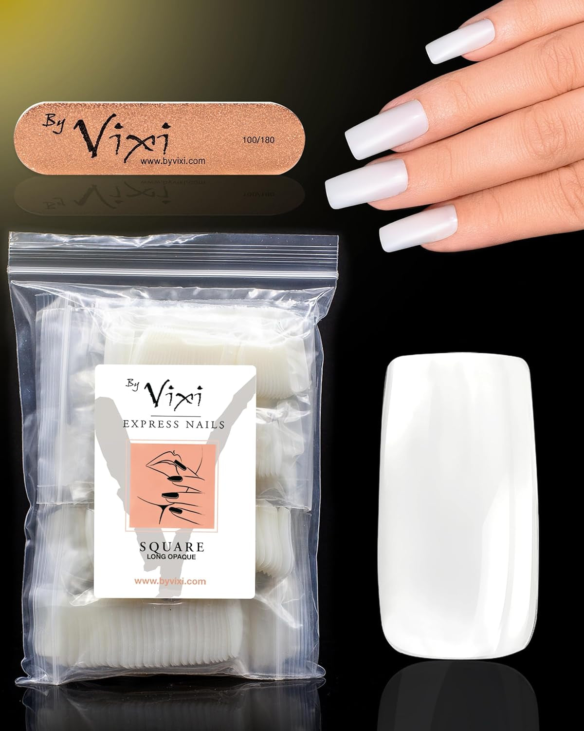 Vixi 600 Estensioni per unghie ovali corte con lima di preparazione, 10 misure - Copertura totale, Opaco. Per professionisti e uso domestico.