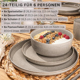 SÄNGER Cairo Clay | Set di stoviglie da 24 pezzi, set di stoviglie in gres per 6 persone, 6 piatti, 6 piatti da dessert, 6 ciotole per pasta, 6 ciotole da portata, set di stoviglie grigio | LA COLLEZIONE DI VALORE