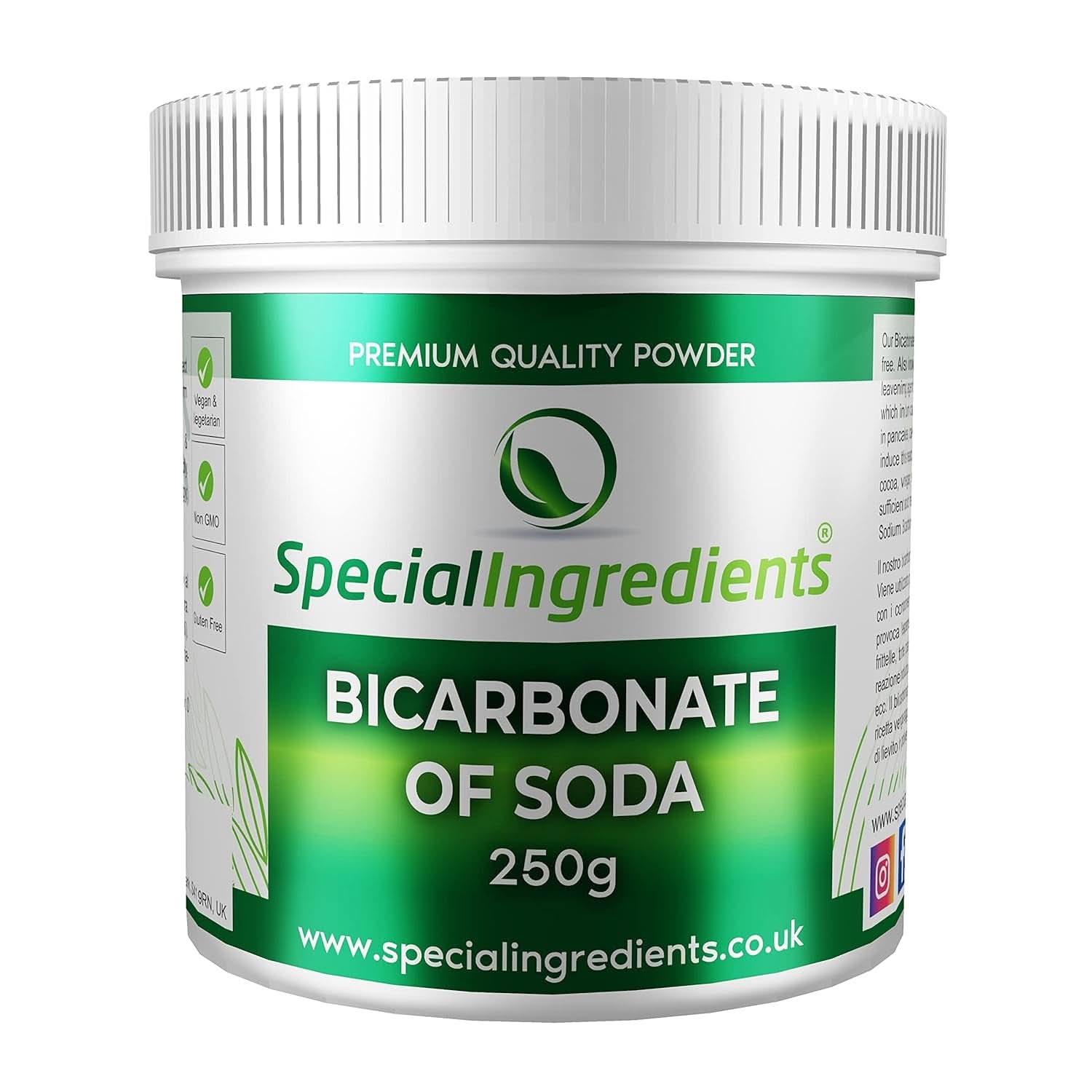 Ingredienti speciali Natriumbikarbonat - Premium Qualität Extra Fine Powder, Vegan, Gvo-Frei, Glutenfrei - Recycelbarer Behälter Kitchen Naty Shop