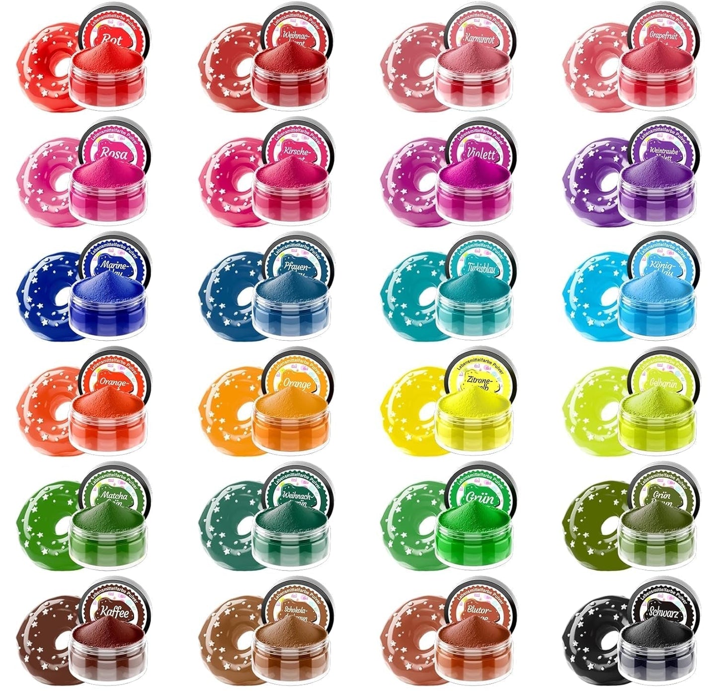 Colorante alimentare in polvere - 24 coloranti alimentari altamente concentrati coloranti alimentari vivaci per torte, macarons, fondente, dolci al forno, glassa, crema al burro, biscotti - 2 g (ciascuno)