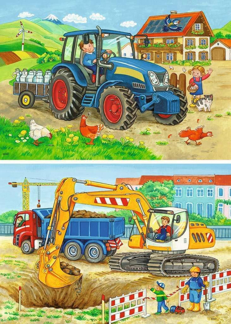 Ravensburger Puzzle per bambini - 07616 Cantiere e fattoria - Puzzle per bambini dai 3 anni, con 2X12 pezzi Puzzle Naty Shop