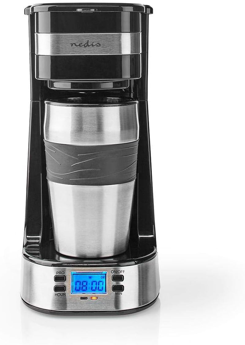 Espressore NEDIS - Caffè filtrato - 0,4 l - 1 tazza - Timer - Nero / Argento