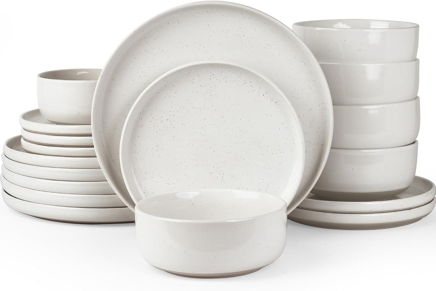 Set di stoviglie Milkyway, set di stoviglie da 18 pezzi, piatti piani in gres per 6 persone, piatti da dessert, ciotole per cereali, adatti al microonde e alla lavastoviglie, bianco