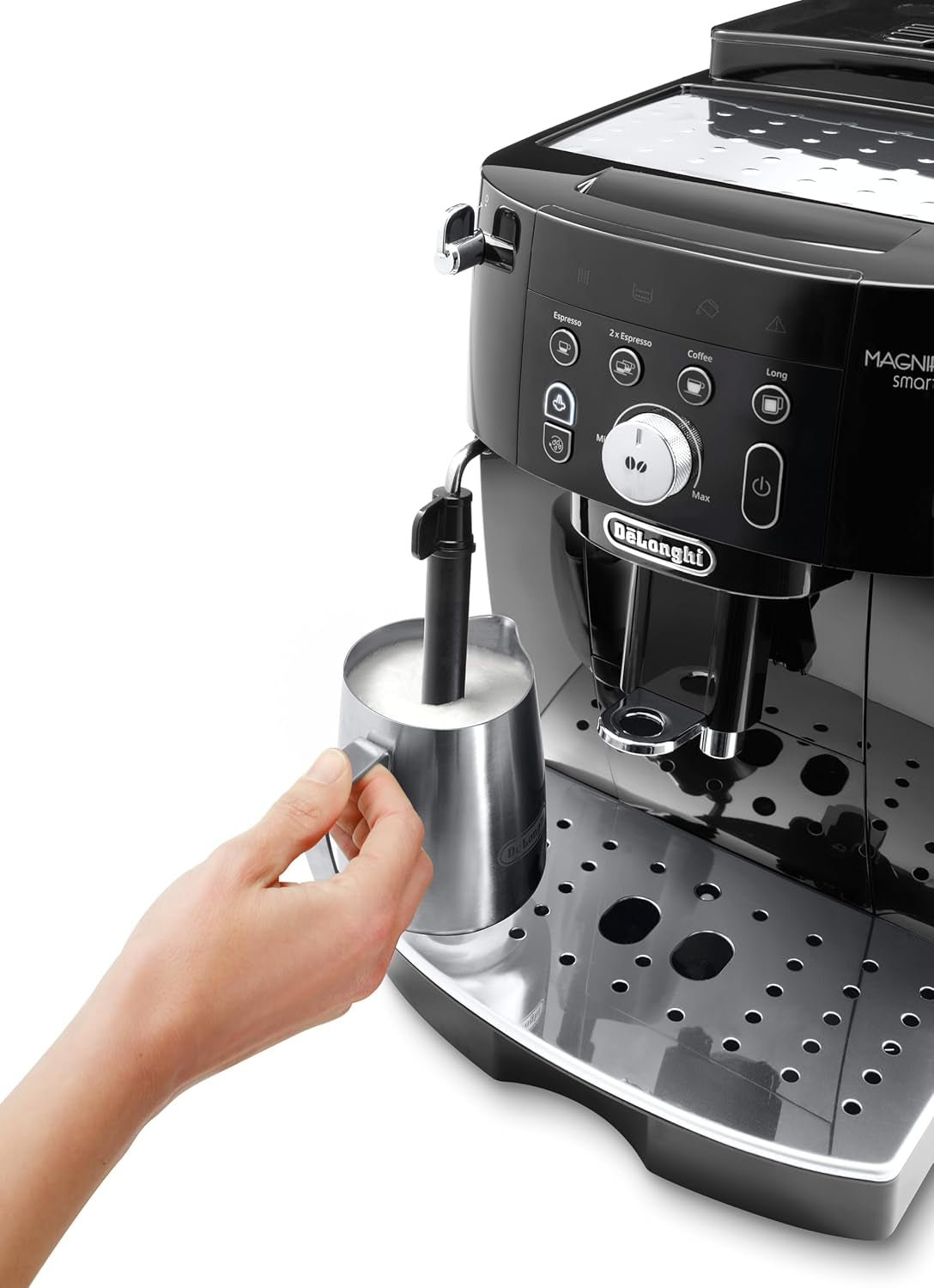De'Longhi Magnifica S Smart ECAM 230.13.B Macchina per caffè espresso completamente automatica con montalatte per cappuccino, espresso, caffè e caffè lungo, pulsanti di selezione diretta e manopola di controllo, funzione 2 tazze, nero