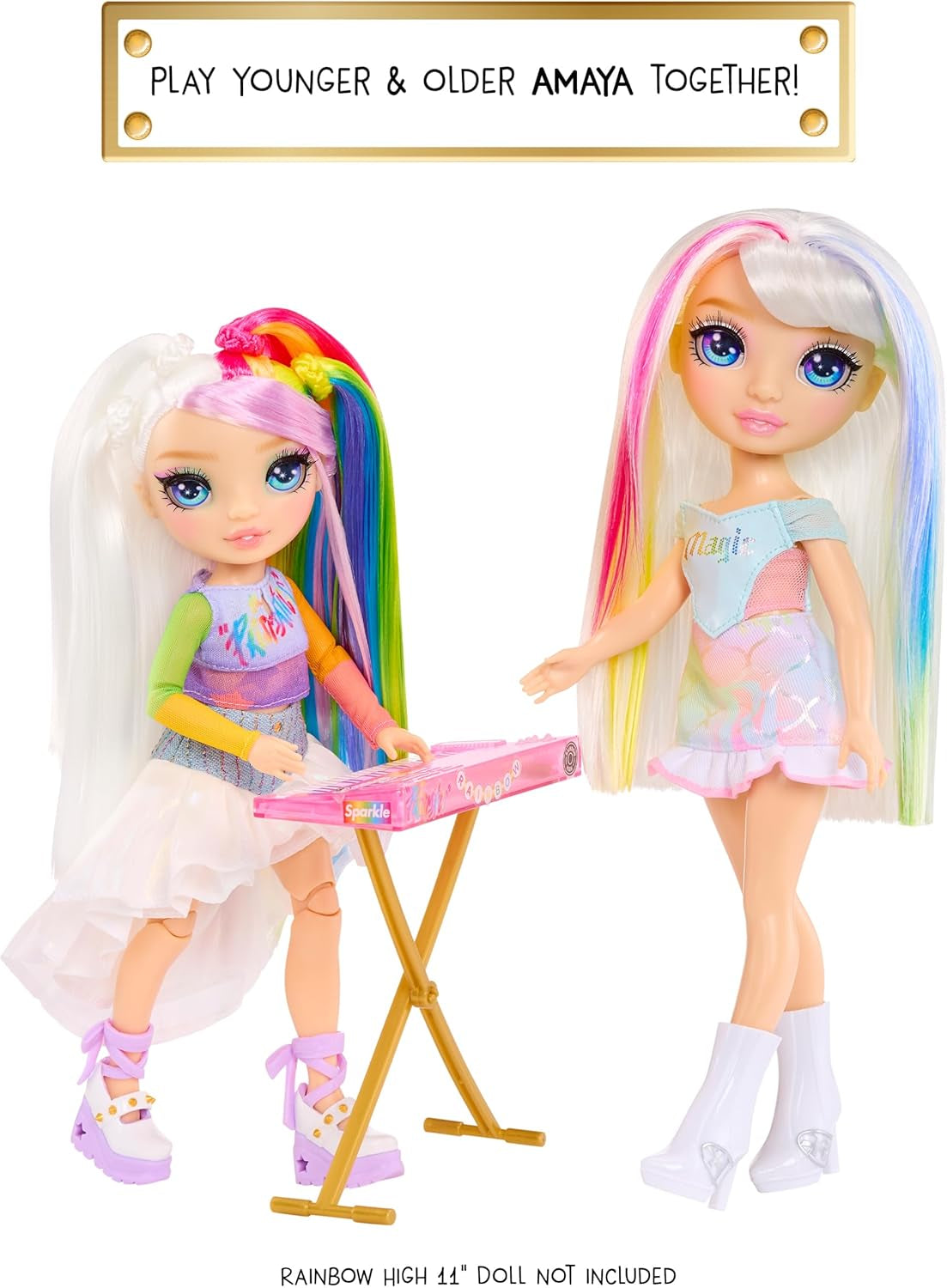 Rainbow High Junior High Rock Band - Amaya, Rainbow Colors - Bambola alla moda da 23 cm con tastiera, personalizzabile con adesivi, articolata, simpatico giocattolo per bambini dai 4 anni in su