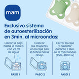 Succhietto in gomma naturale MAM, 2-6 mesi, con tettarella simmetrica, piatta e flessibile, con scatola autosterilizzante, opaca neutra, 2 pezzi