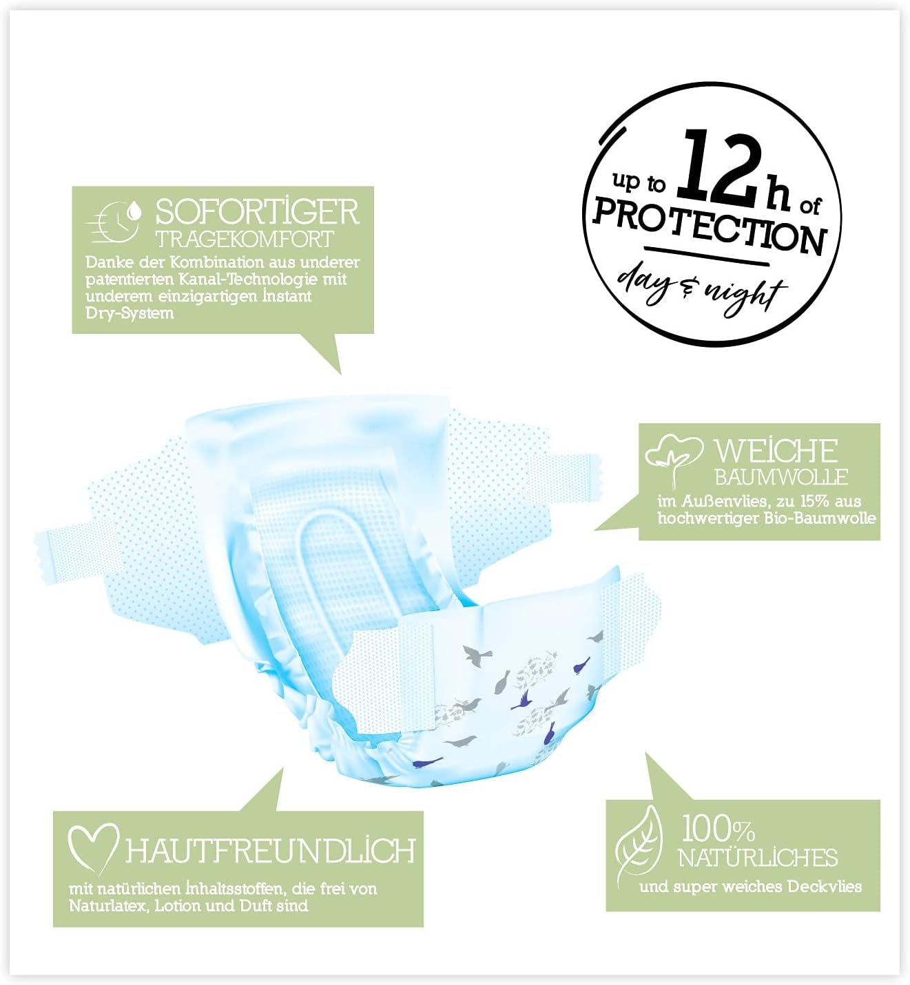 Pannolini biologici Pure & Nature Taglia 6 XL (17-28 kg) Confezione mensile da 84 pannolini biologici
