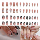 Unghie artificiali Glitter naturali Stampa breve su unghie glitter autoadesive acriliche per donne Ragazze Accessori per nail art 48 pezzi