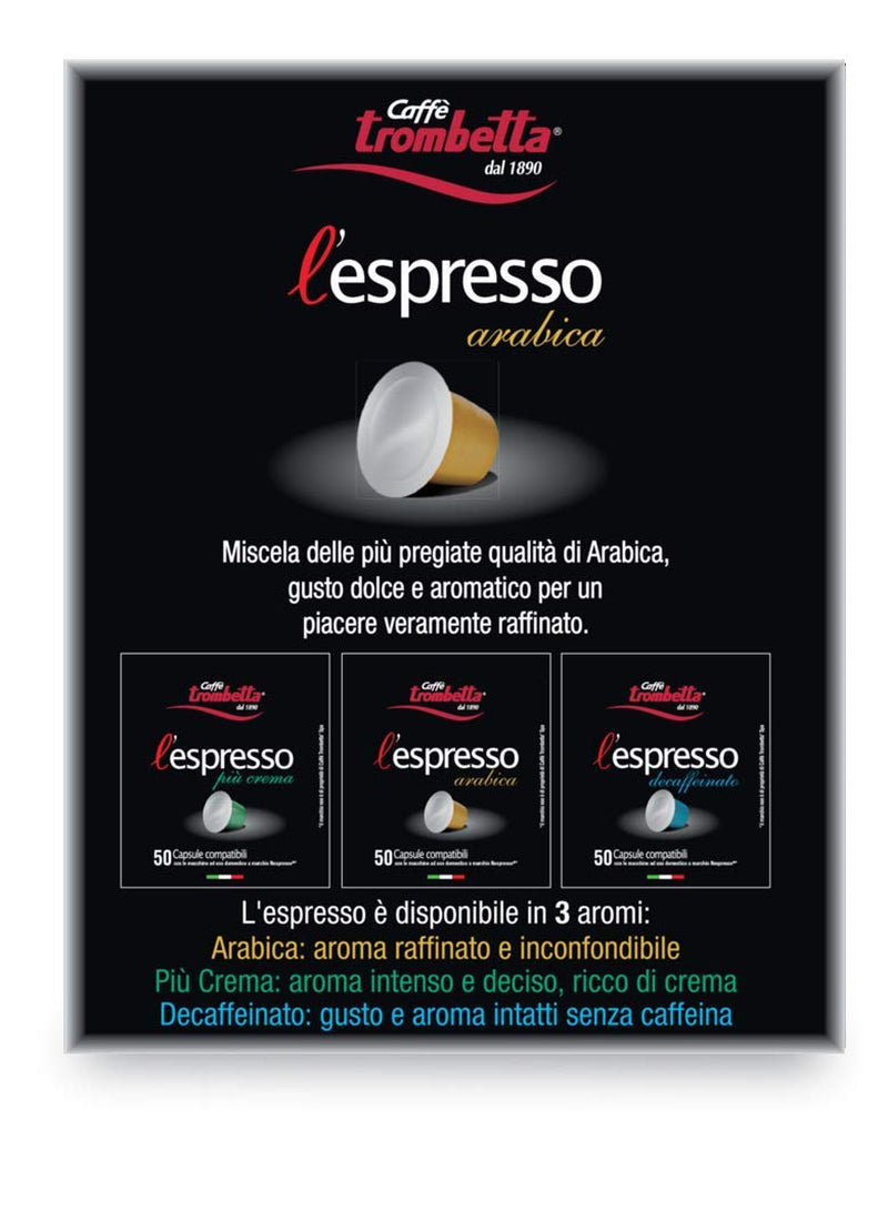 Caffè TROMBETTA L'Espresso, Italien Kaffee Nespresso compatibile Kapseln. Aus 100% Arabica mit einem vollmundigen und körperreichen - 50 Kapseln, 50 Stück (1er Pack)