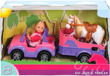 Simba 105737460 - Evi Love Evi rimorchio per cavalli con Jeep rosa, cavallo viola e ciondolo pony, bambola da vestire, 12 cm, dai 3 anni in su Bambole Naty Shop Titolo predefinito