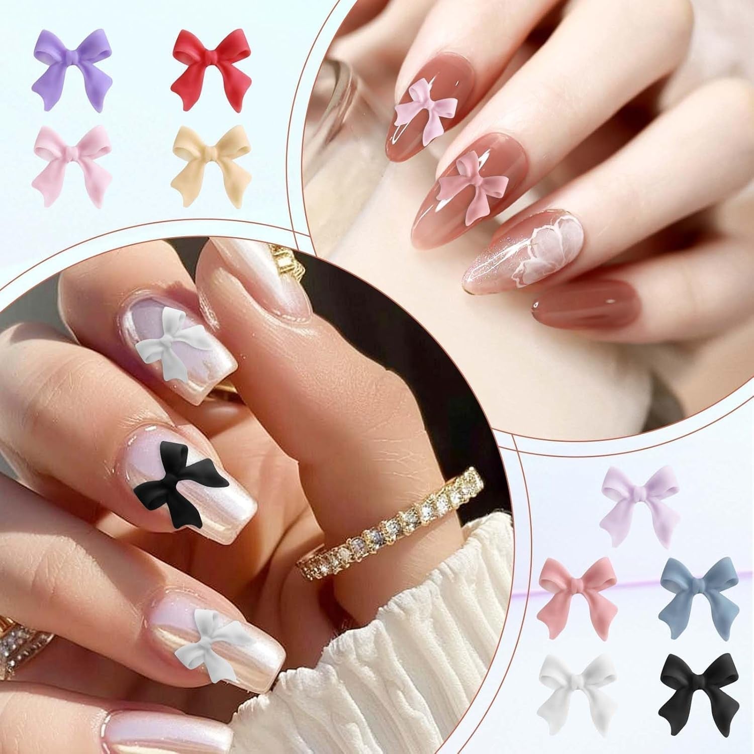 Set di decorazioni per unghie 3D da 100 pezzi Schleifen Nagelanhänger Nagelkunst Dekorationen Schleife Für Acrylnägel, Süße Kawaii-Schleifenanhänger, Hübsche Nagel-Schleifenanhänger-Dekoration