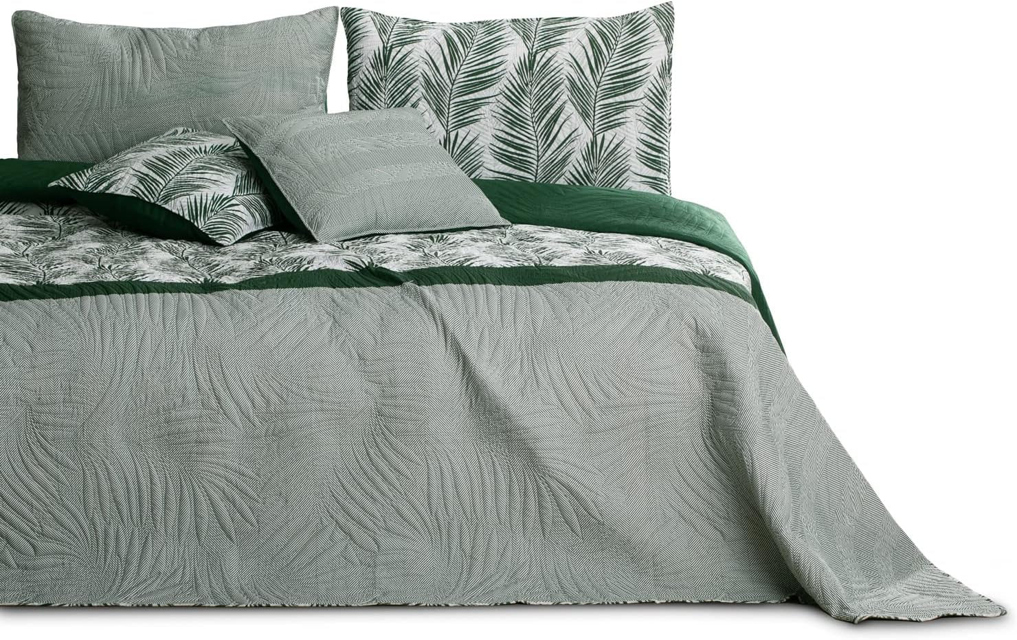 Ameliahome Copriletto Copriletto 170X210 Cm Double Face Copriletto Di Facile Cura Motivo Vegetale Verde Bianco Tropical Bonaire Letti e coperte Besuche den AmeliaHome-Store Tropical Bonaire Verde Bianco 170 X 210 cm