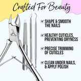 ARMIZ Set di 4 pinze e spingi cuticole, set di strumenti professionali per la rimozione delle cuticole, pinze multiuso per manicure e pedicure in acciaio inossidabile