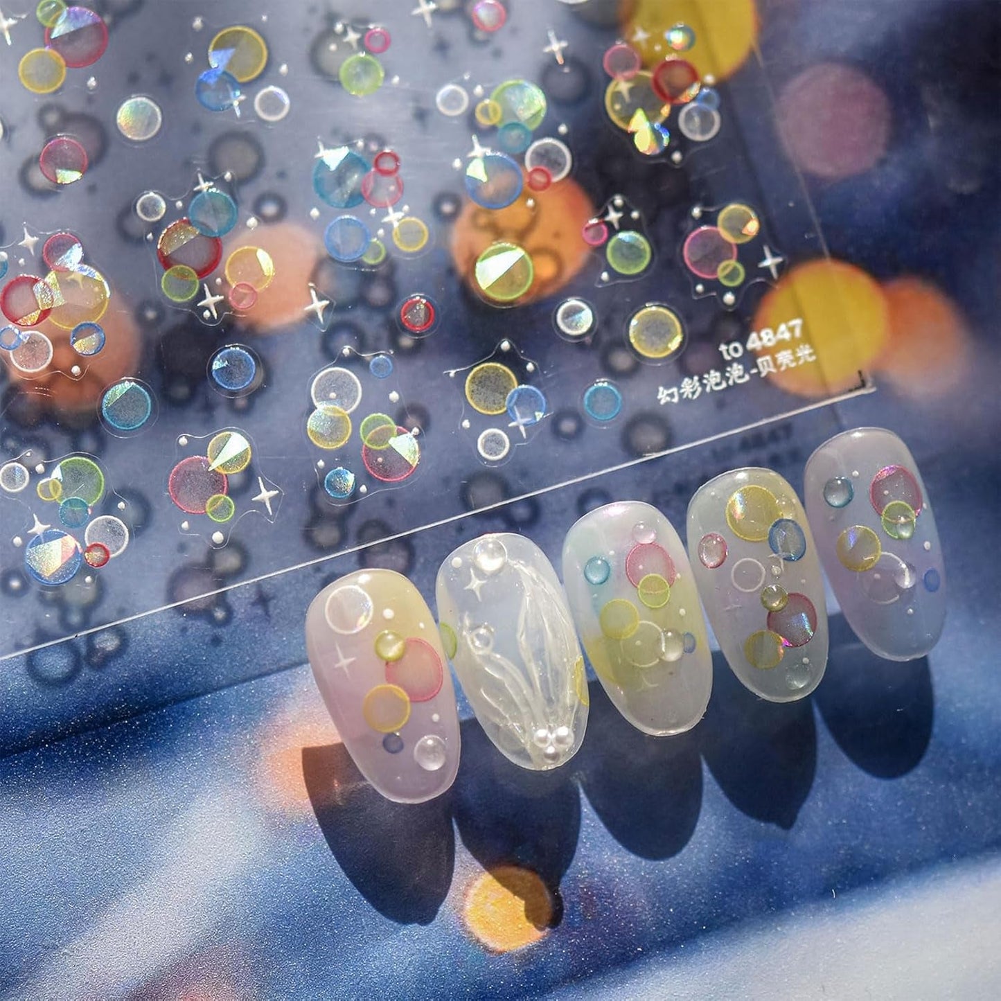 JMEOWIO 3D Nagelsticker Bunte Blasen Nail Art Sticker Self-klebend Nagelaufkleber 5D Stereoscopico Decorazione Nageldesign Zubehör 1 Blatt