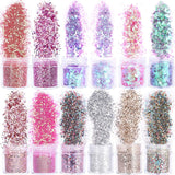 Howaf 12 scatole glitter per unghie viso corpo pennello glitter trucco glitter per unghie occhi labbra capelli decorazione del corpo Halloween Natale Festival mascherata accessori per il trucco