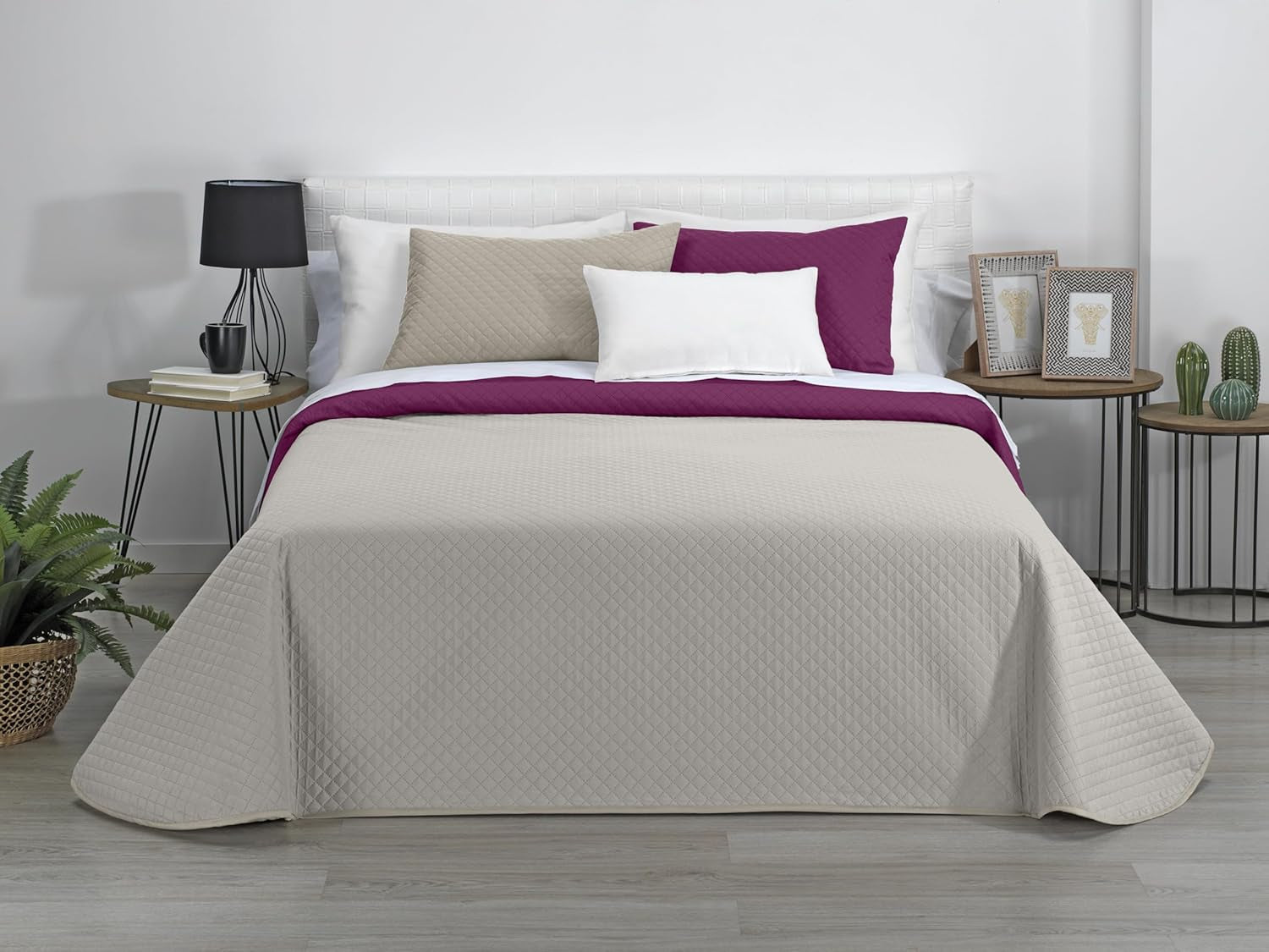 AVA | Trapunta reversibile | Per tutte le stagioni | Colore: Grigio/Fucsia | Per Letto 180 Cm. (270 X 270 Cm. Ancho X Alto) | Trapunta trapuntata Trapunte e trapunte Naty Shop