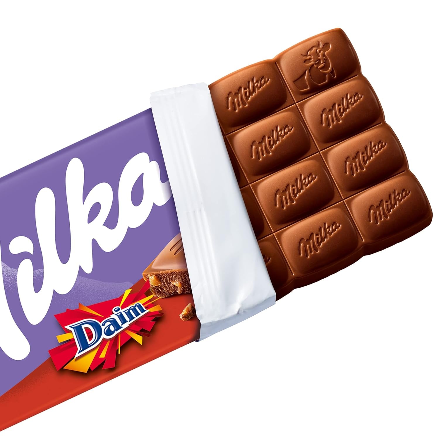 & Daim 1 x 100 g I Cioccolato al latte alpino I con pezzi di caramello e mandorle I Cioccolato al latte alpino 100% I Tavoletta di cioccolato con Daim (confezione da 4)