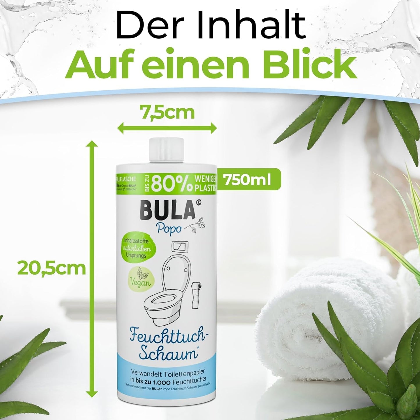 Bottiglia di ricarica BULA® Popo (750 ml) SOLO PER RIEMPIRE le nostre bottiglie da 150 ml e 50 ml! | Sostituisce fino a 1.000 salviette! | Con ingredienti di origine naturale
