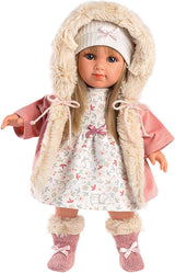 Llorens 1053541 Elena Capelli Biondi Occhi Azzurri Moda Corpo Morbido Bambola Incluso Abito Alla Moda con Cappotto con Cappuccio 35 cm