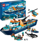 LEGO City Nave da ricerca artica, grande barca giocattolo galleggiante con elicottero, gommone, sottomarino Rov, relitto vichingo, 7 minifigure e figura dell'orca, regalo per 7+ bambini 60368 Set da costruzione Besuche den LEGO-Store Single
