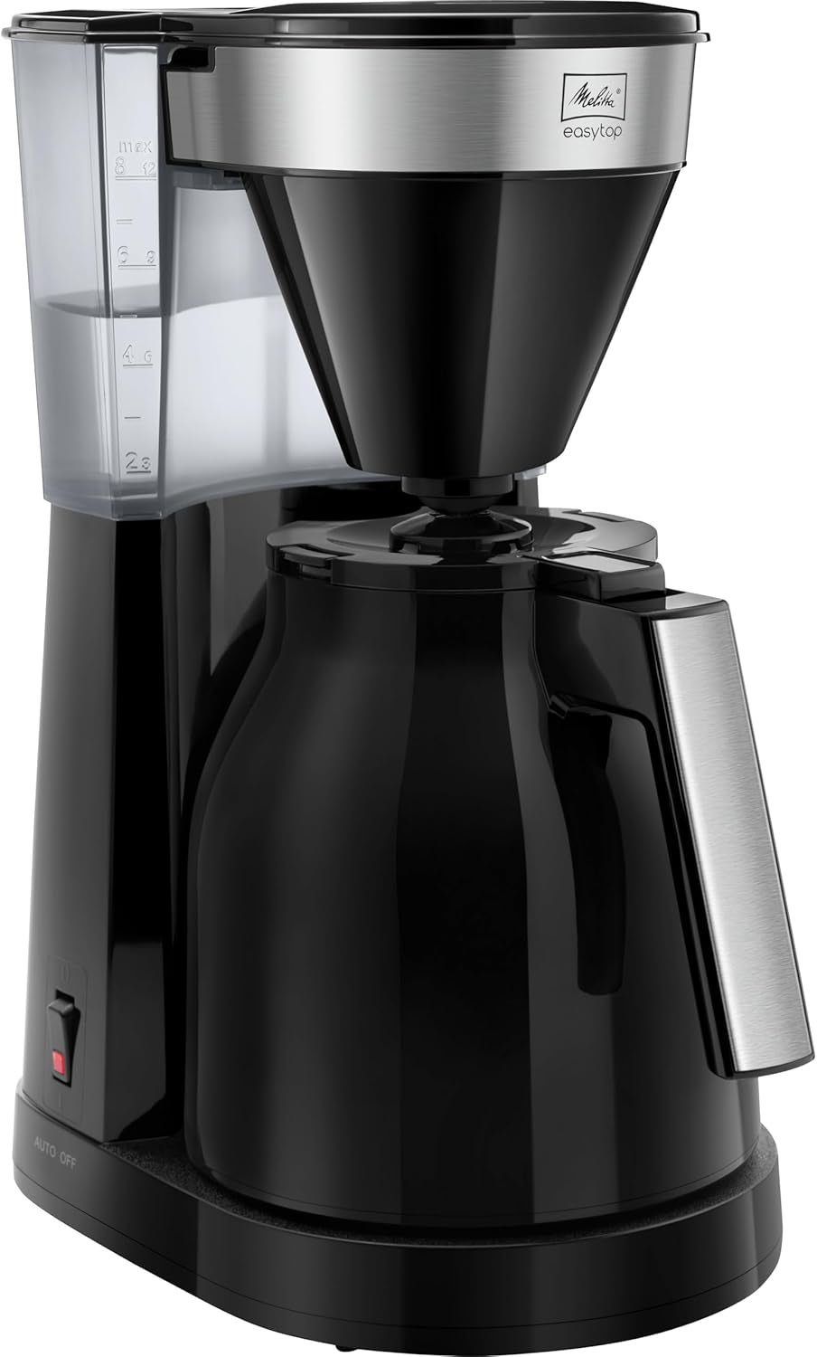 Melitta Easy Top - Macchina per caffè espresso con filtro e caraffa in vetro, per un massimo di 10 tazze di caffè, nero/acciaio inossidabile
