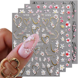JMEOWIO 3D Nagelsticker Blume Nail Art Sticker Self-klebend Nagelaufkleber 5D Stereoscopico Frühling Sommer Floral Dekoration Nageldesign Zubehör 4 Blatt