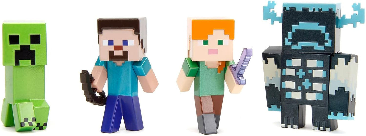 Jada Toys Set di personaggi Minecraft (4 pezzi) in metallo - Personaggi da collezione Minecraft Caves & Cliffs (Steve, Alex, Creeper e Warden) per giocatori e collezionisti 8+ 6 cm ciascuno Action Figure Naty Shop