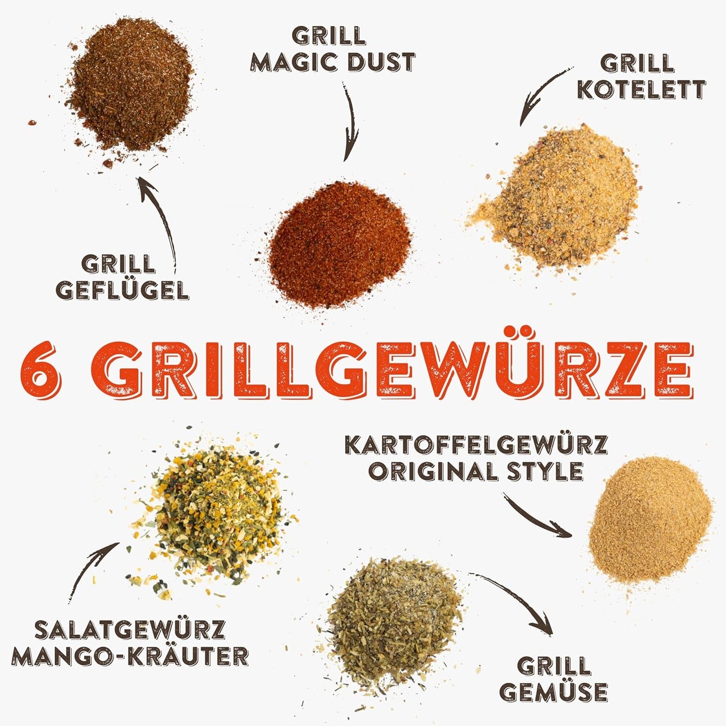 KOTÁNYI Set regalo spezie per griglia - 6er Carrier - Regali per uomo - Grill Zubehör & Spice Set für jedes BBQ - Grill Zubehör inkl. Polvere magica - [Jetzt Geburtstagschenken für Männer bestellen!]