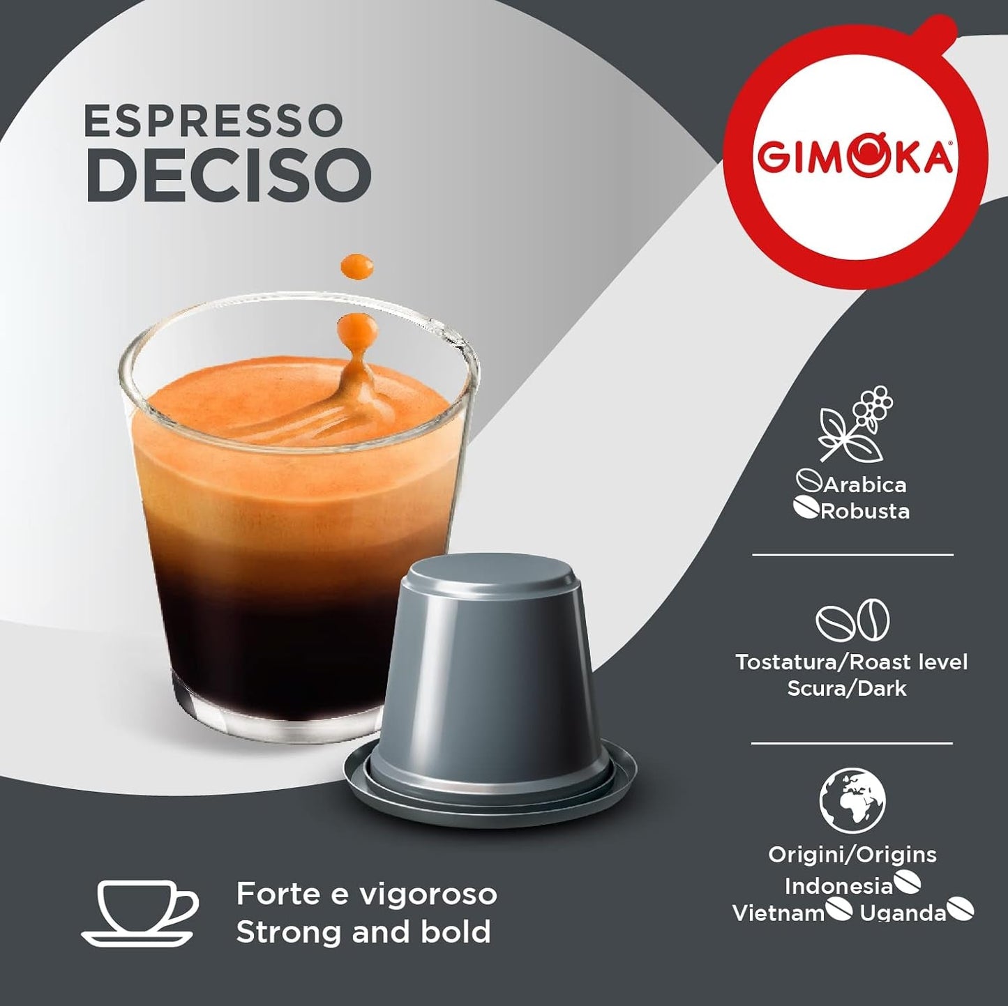 Gimoka Kaffeekapseln Espresso Deciso, Intensität 13/13-100 Kapsel - Compatibile con Nespresso* Haushalts-Espressomaschinen - 100 Stück (10 x 10 Getränke) - Hergestellt in Italien