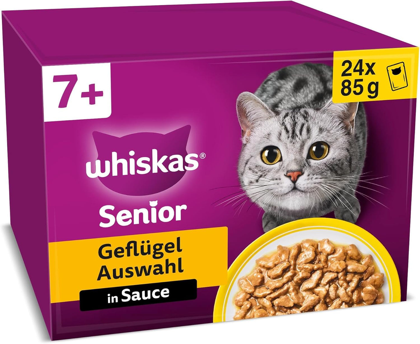 Whiskas 7+ Cibo umido per gatti Selezione di Pollame in Salsa 24 x 85 g (2 Confezioni) - Cibo umido di alta qualità a partire da 7 anni in 48 buste da porzione