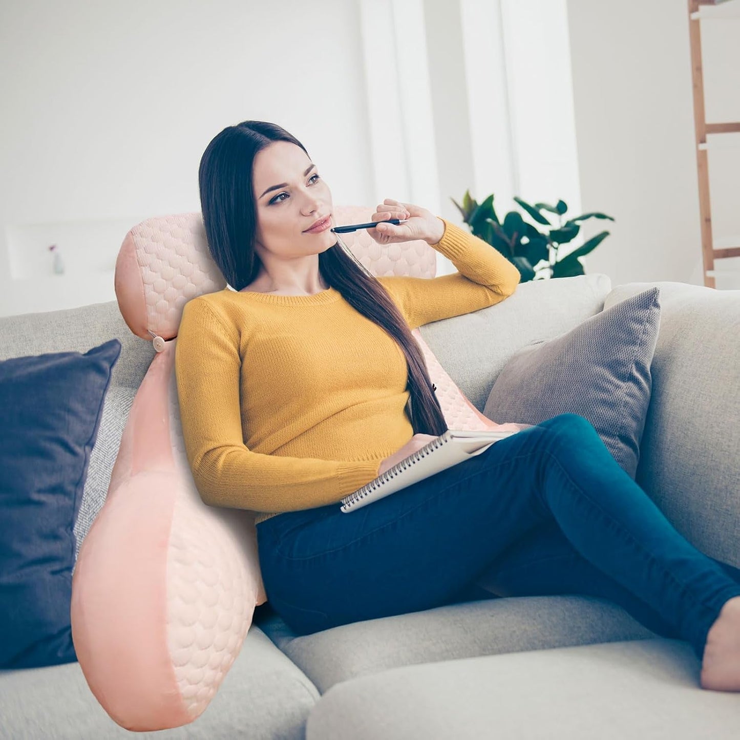 Cuscino da lettura, Cuscino da letto, Cuscino per la schiena extra large per adulti 70x50 cm per la lettura con rotolo per il collo staccabile e braccio di supporto, Comodo cuscino da lettura per letto e divano (Rosa, Extra Large)