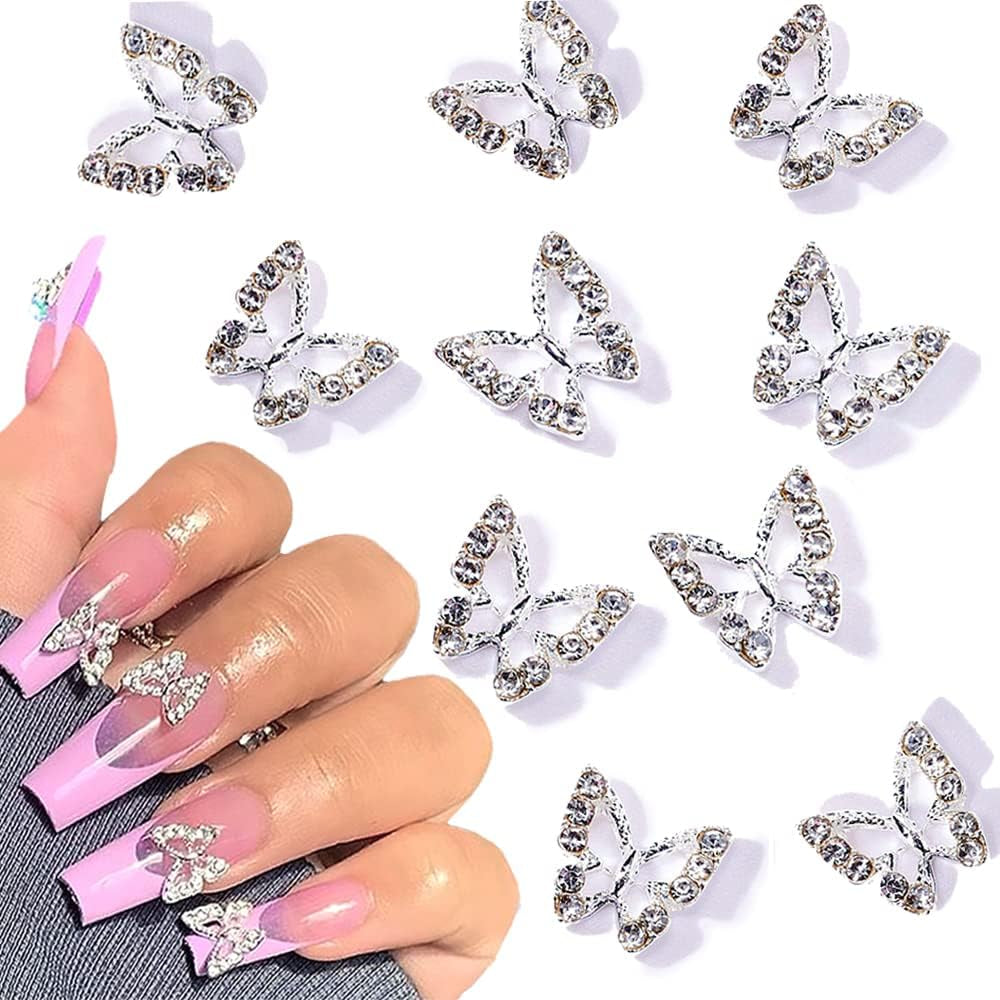 10 Pezzi Lega Farfalla Ciondoli per Unghie Metallo Pietre Ciondolo per Nail Art per Diamanti Unghie Gemme Gioielli per Unghie Decorazioni artistiche Creazione di Gioielli per Unghie