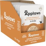 Applaws 100% naturale Nassfutter für Katzen, Hühnerbrust mit Tunfischfilet in Brühe - Packung mit 12 x 70g Beuteln