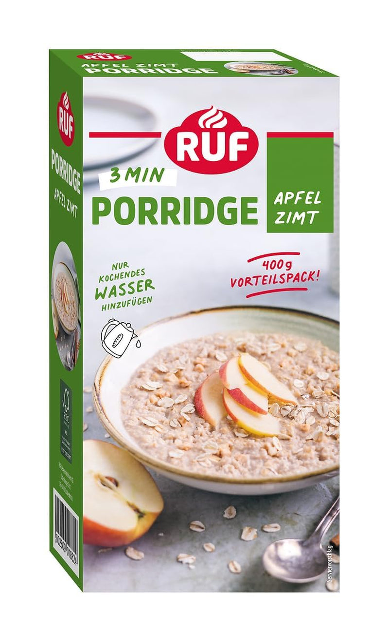 RUF Farina d'avena alla mela e cannella con fiocchi d'avena integrali, delicato sapore di cannella e pezzi di mela essiccata, snack, confezione sfusa, 1 x 400 g