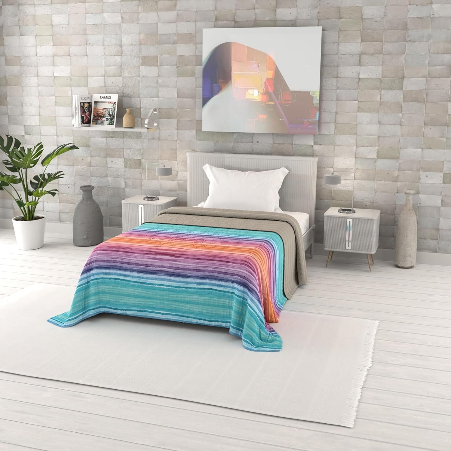 Trapunta estiva stampata fantasia, imbottitura in poliestere, Petali, 260X270Cm Trapunte e Trapunte Naty Shop Rainbow 170X270Cm
