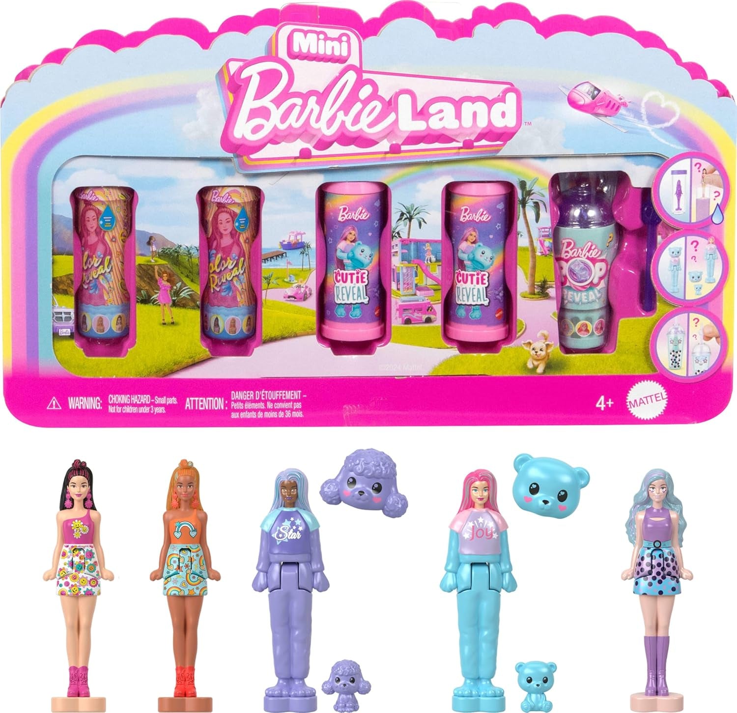 Barbie Mini Barbieland Set di 5 bambole Fashionistas, ca. Set collezione a sorpresa di mini bambole alte 3,8 cm con maniche di rossetto (gli stili possono variare), JBD26 Naty Shop Dolls Confezione da 4