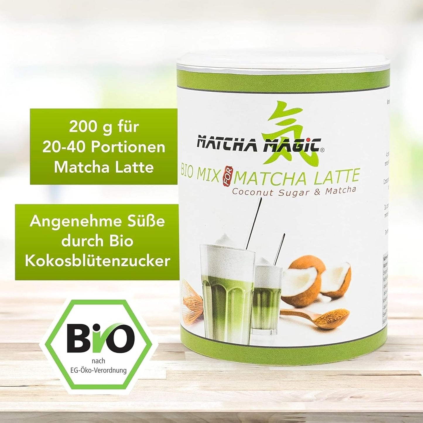 Matchamagic - Matcha latte in polvere biologico dal Giappone con zucchero di fiori di cocco per un tè delizioso