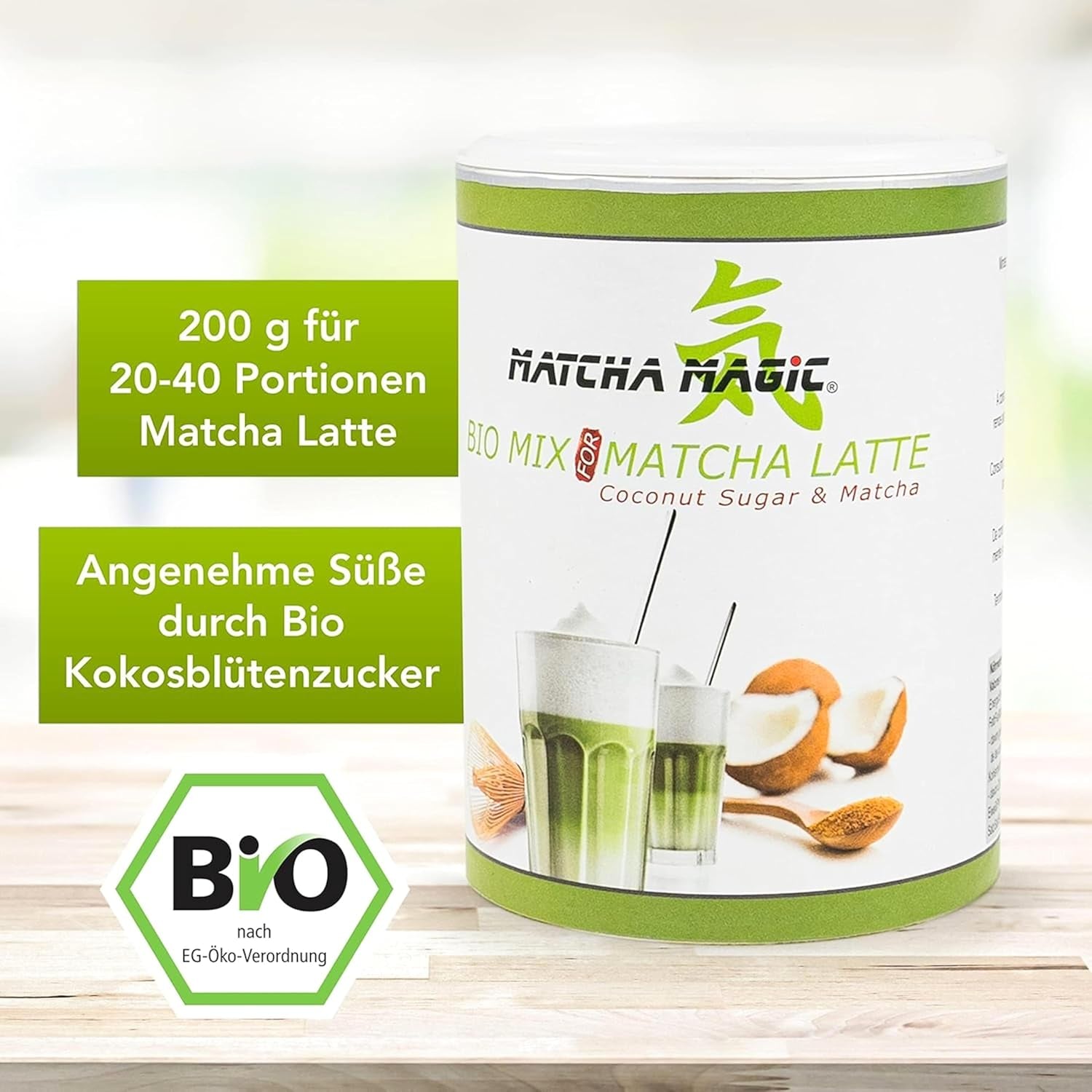 Matchamagic - Matcha latte in polvere biologico dal Giappone con zucchero di fiori di cocco per un tè delizioso
