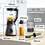 Robot da cucina Bosch Vitapower Serie 4 MMB6177S, Edelstahl-Klingen Made in Germany, bicchiere in vetro Thermosafe da 1,5 l, fiaschetta To-Go da 0,6 l, stopfer, zerkleinerer universale, 30.000 giri/min, 1200 W, Argento Kitchen Naty Shop