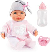 Bayer Design 93829AA La mia Piccolina bambola interattiva con funzione, Bambola parlante, Muove la bocca, 38 cm, Ciuccio, Biberon, Rosa, Grigio