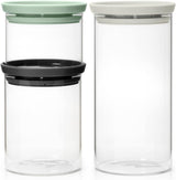 Brabantia - Contenitore in Vetro Impilabile con Coperchio - Set da 3 - Conservazione degli Alimenti - Mantiene il Cibo Fresco più a lungo - Guarnizione in Silicone - Lavabile in Lavastoviglie - Grigio Scuro/Grigio Chiaro/Verde Giada - Scatole per Conservazione Alimenti da 0,3 L/0,6 L/1,1 L Naty Shop Default Title