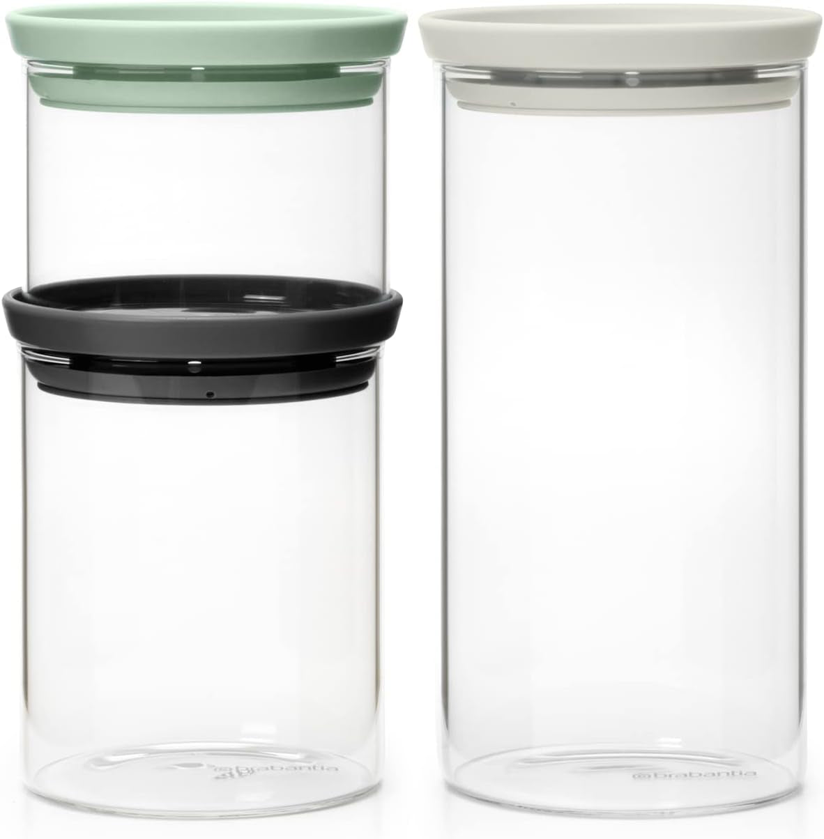 Brabantia - Contenitore in Vetro Impilabile con Coperchio - Set da 3 - Conservazione degli Alimenti - Mantiene il Cibo Fresco più a lungo - Guarnizione in Silicone - Lavabile in Lavastoviglie - Grigio Scuro/Grigio Chiaro/Verde Giada - Scatole per Conservazione Alimenti da 0,3 L/0,6 L/1,1 L Naty Shop Default Title