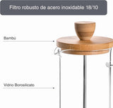 Caffettiera francese, Pressa per caffè, Caffettiera a stantuffo, Caffettiera con filtro francese, 3 tazze, 0,35 L, Acciaio e legno